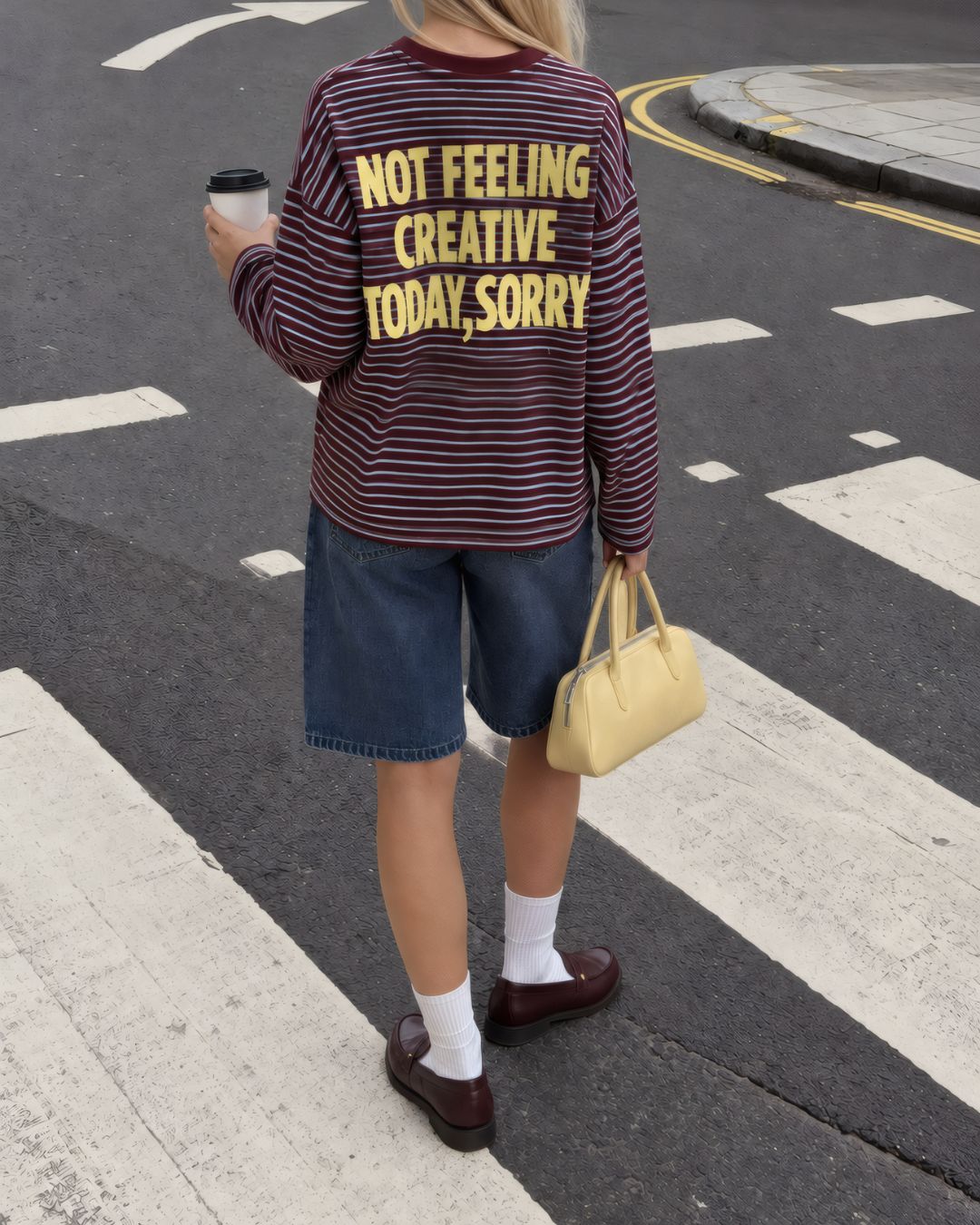 Çizgili Arkası Yazı Baskılı Sweatshirt – t-shirt ürün görünümü 1