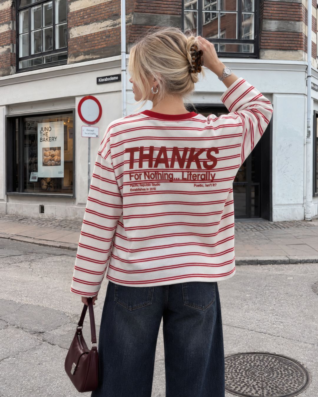 Thanks Baskılı Çizgili Sweatshirt – t-shirt ürün görünümü 1