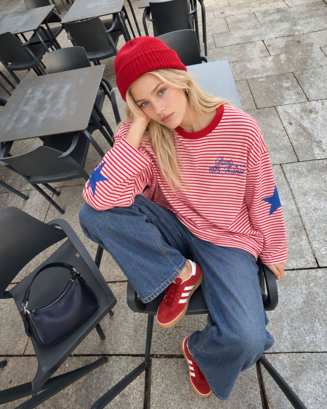 Çizgili Paris Kollar Baskılı Sweatshirt – t-shirt ürün görünümü 1